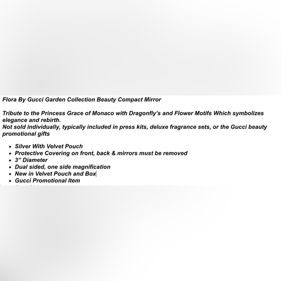 💥NIB Silver Gucci Flora Garden Double Sided Magnifying Mirror Promotional Item. - Picture 7 of 7